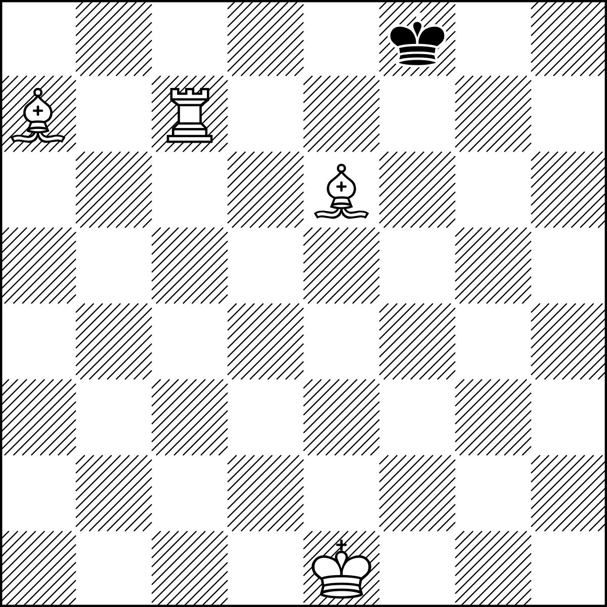 Chess puzzle diagram — FEEN: 5k^2/B1R5/4B3/8/8/8/8/4K^3 8p2b2n2rq/8P2NQR W/w
